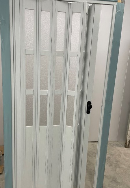 White Glass PVC Folding Door